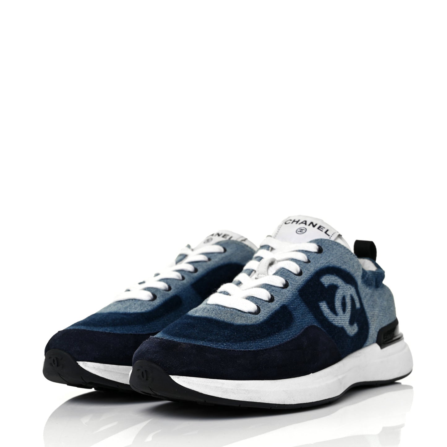 Denim Suede Calfskin Womens CC Sneakers 37.5 Dark Blue