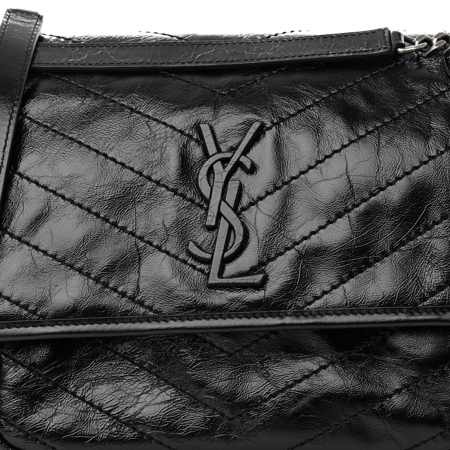 Saint Laurent Crinkled Calfskin Matelasse Monogram Medium Niki Chain Satchel Black 9 of 11