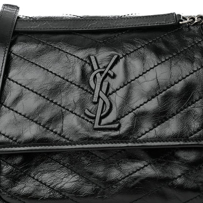 Saint Laurent Crinkled Calfskin Matelasse Monogram Medium Niki Chain Satchel Black 9 of 11