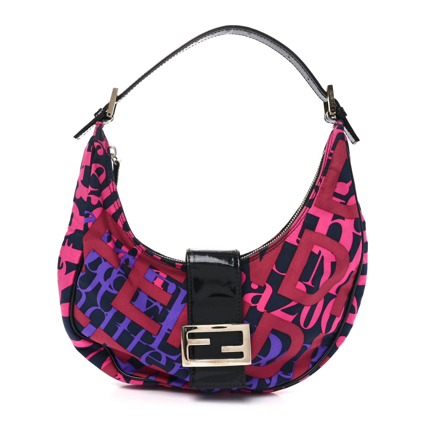 Nylon Patent Half Moon Baguette Black Multicolor