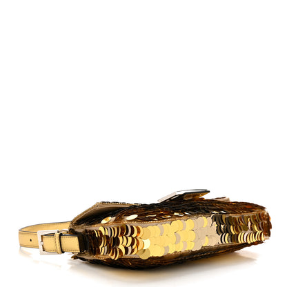 Fendi Sequin Paillettes Vitello Laminato Striped Baguette 1997 Oro Sfumato 4 of 10