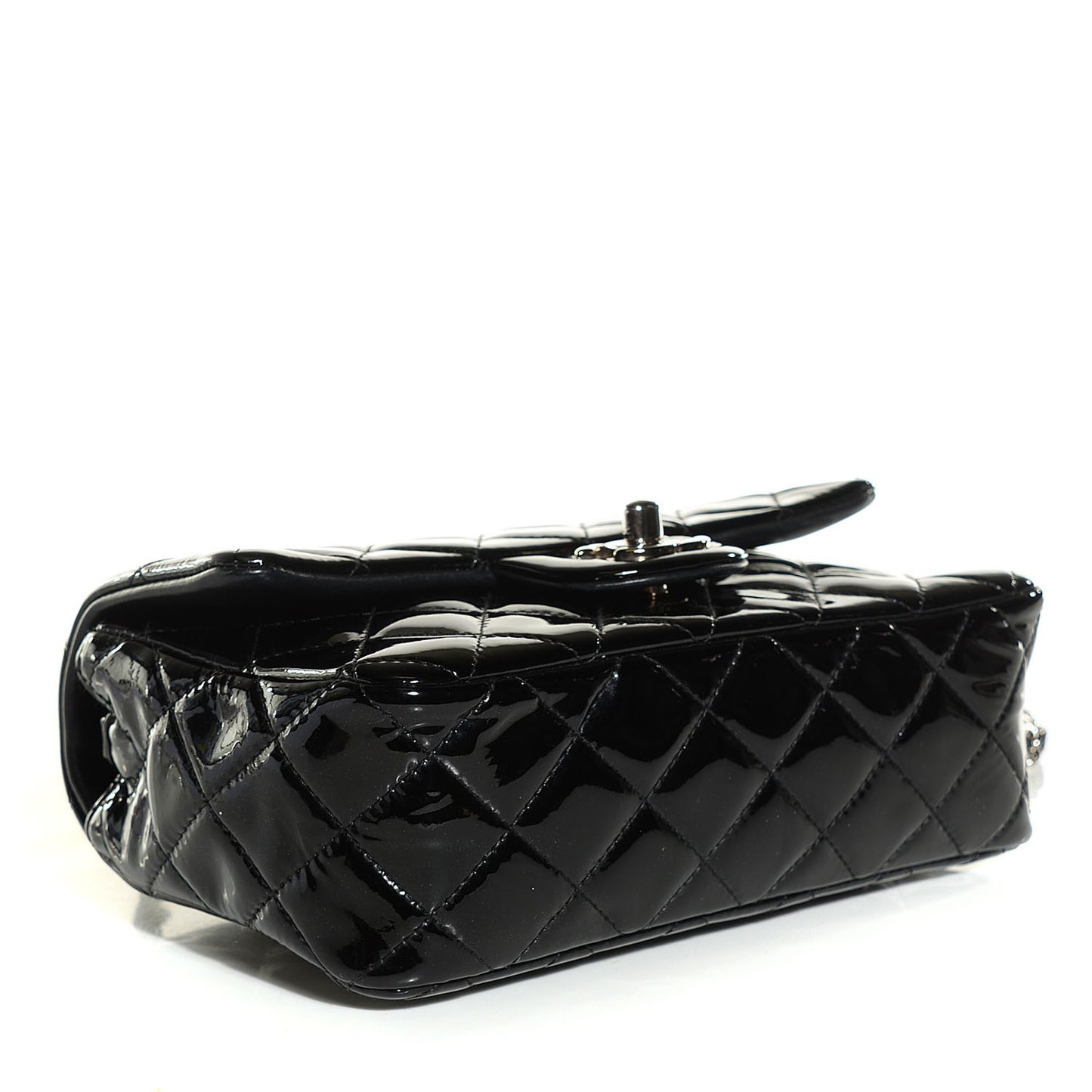 Patent Calfskin Quilted Mini Rectangular Flap Black