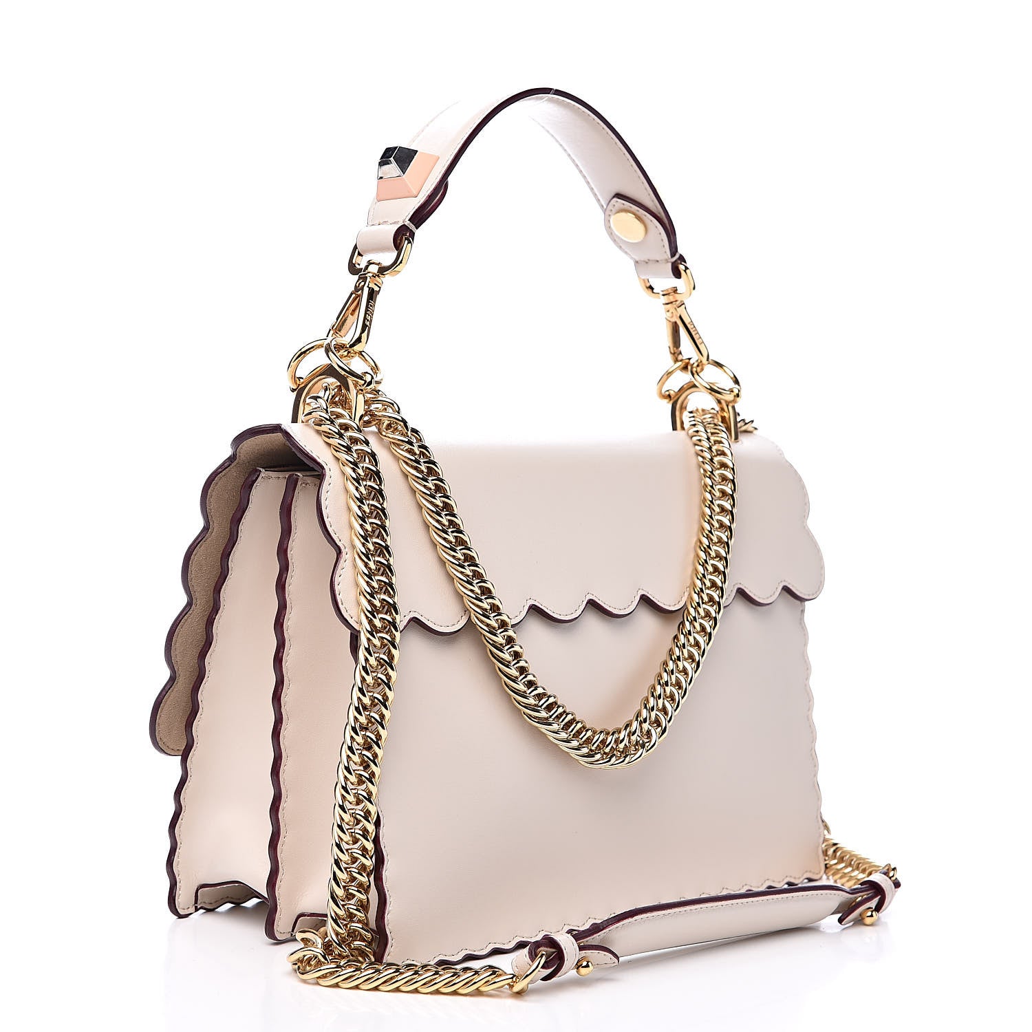Fendi Vitello Liberty Scalloped Studded Kan I Shoulder Bag Camelia 3 of 9