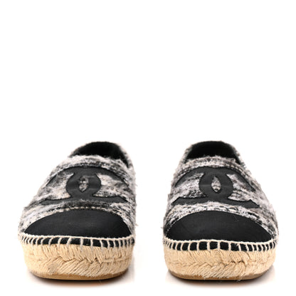 Chanel Tweed Grosgrain CC Espadrilles 38 Grey Black 2 of 10