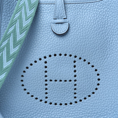 Hermes Taurillon Clemence Amazone Evelyne TPM Bleu Du Nord Vert Verone 9 of 10