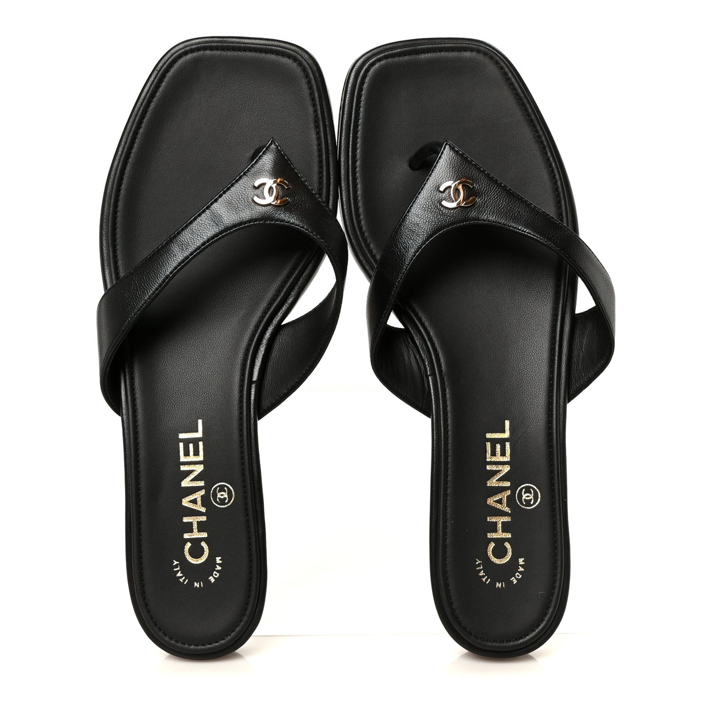 Lambskin CC Thong Sandals 38 Black