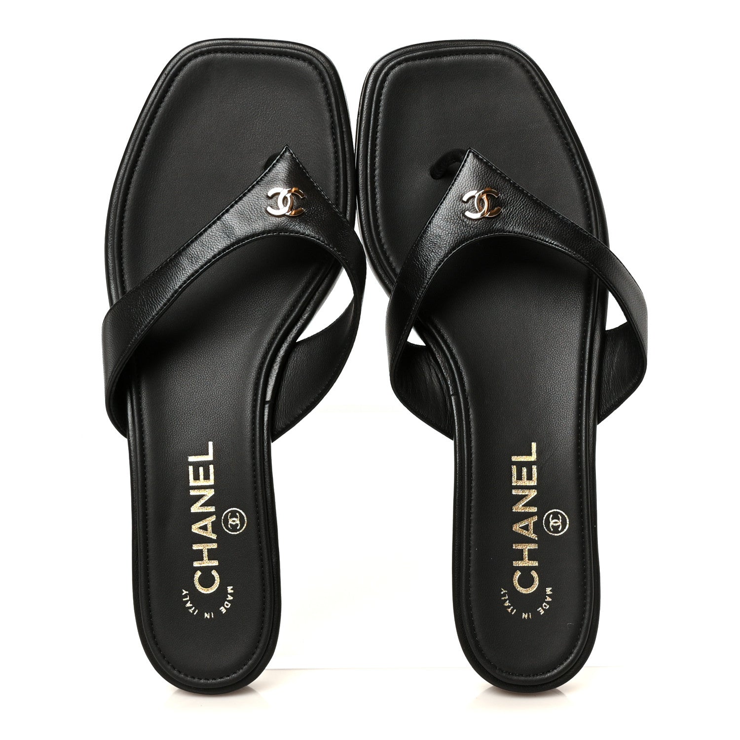 Chanel Lambskin CC Thong Sandals 38 Black 3 of 9