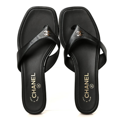 Chanel Lambskin CC Thong Sandals 38 Black 3 of 9