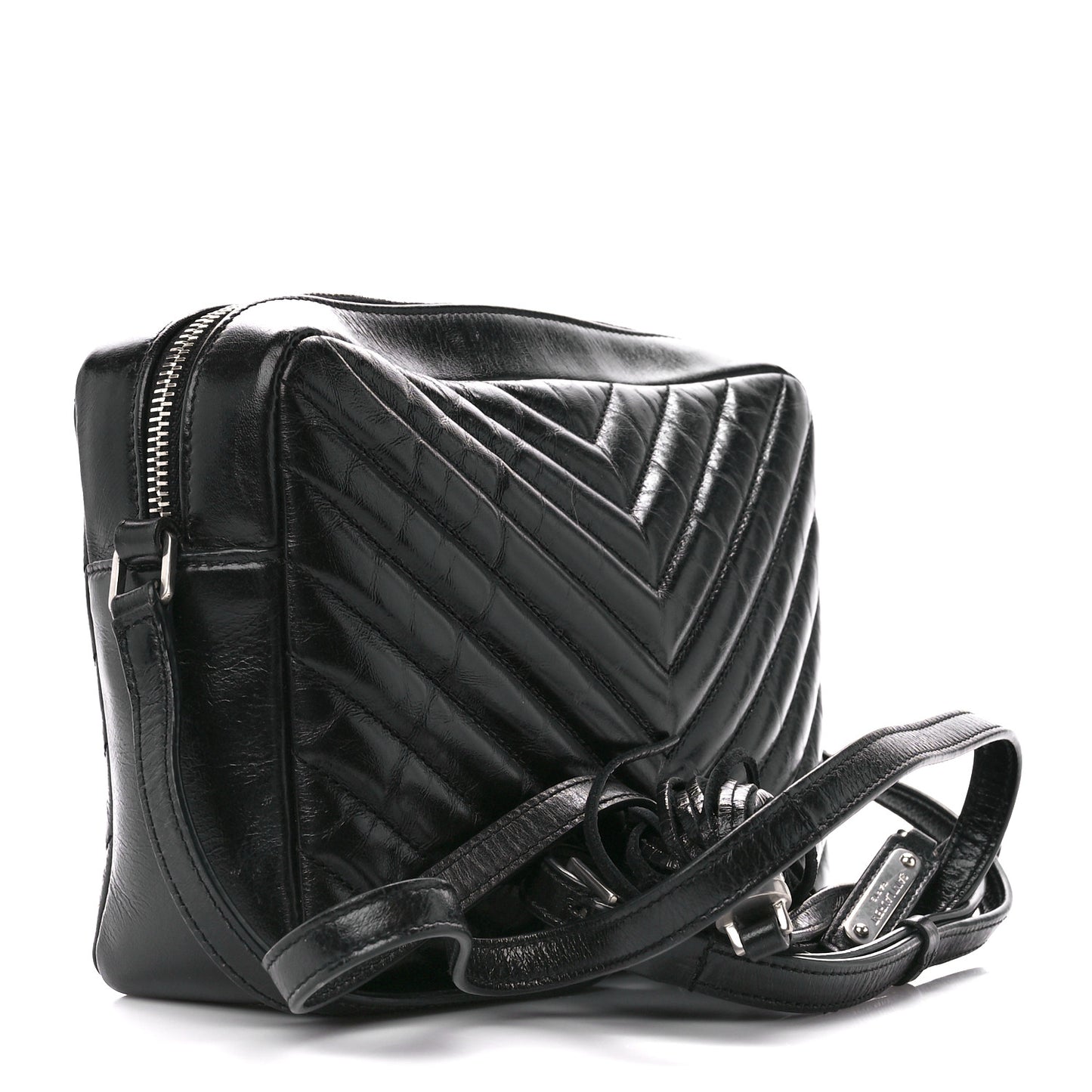 Cracked Shiny Calfskin Matelasse Monogram Lou Camera Bag Black