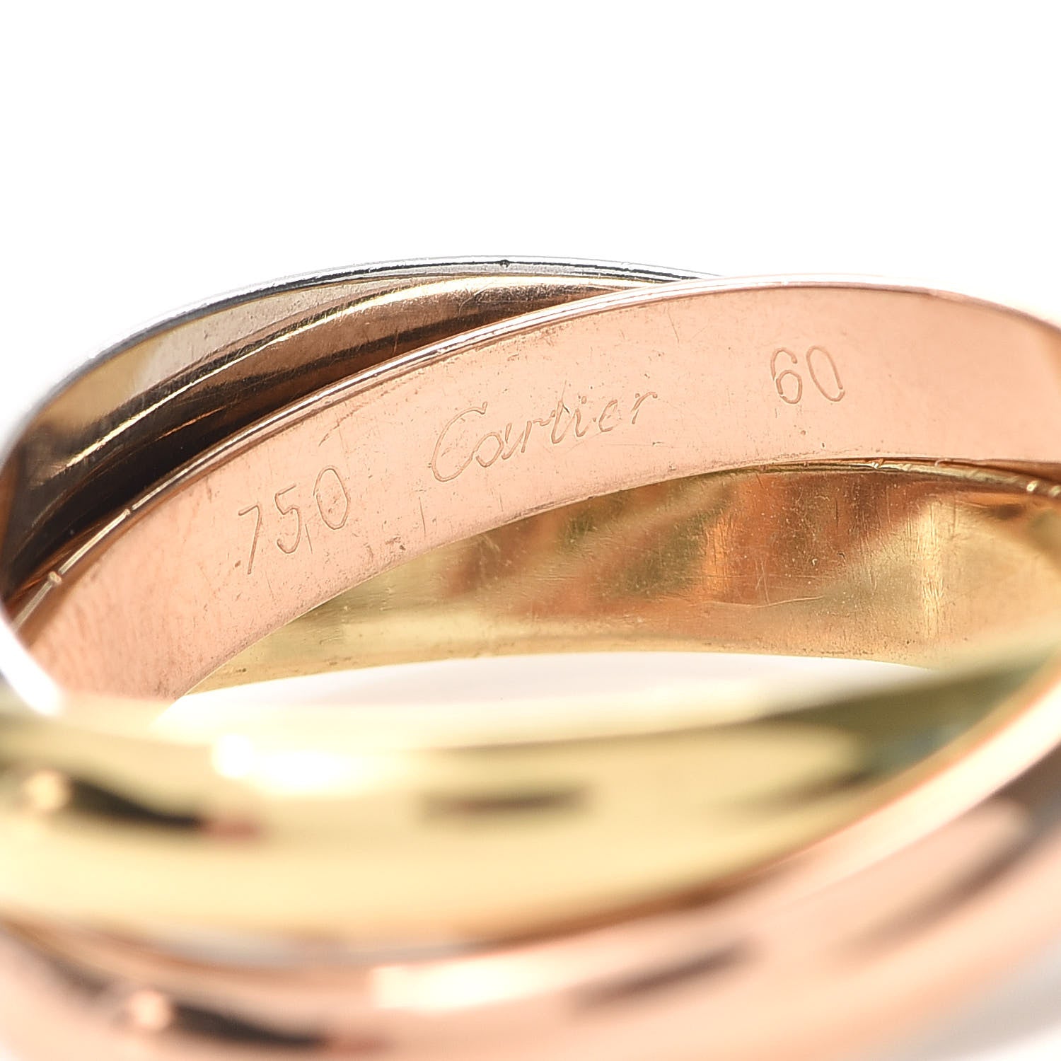 Cartier 18K Pink Yellow White Gold Trinity Ring 60 9 4 of 4