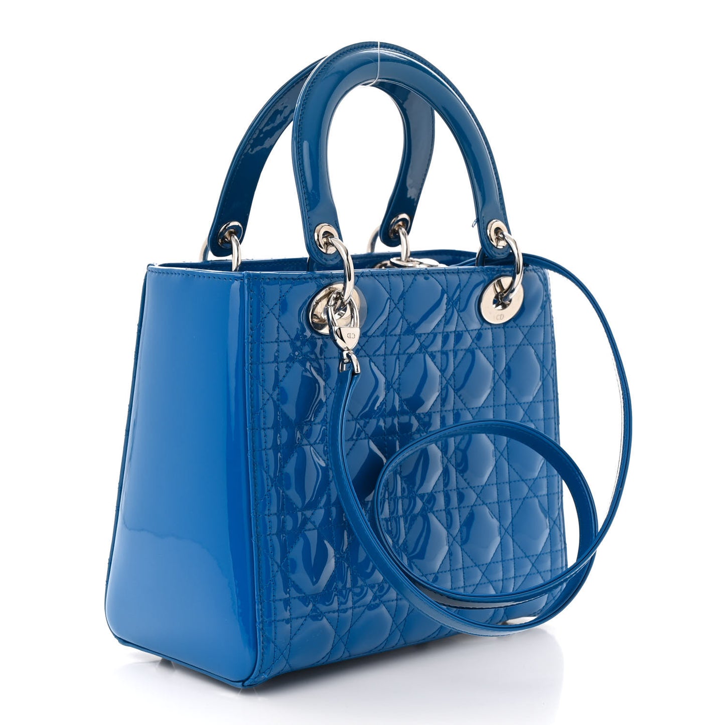 Patent Cannage Medium Lady Dior Blue
