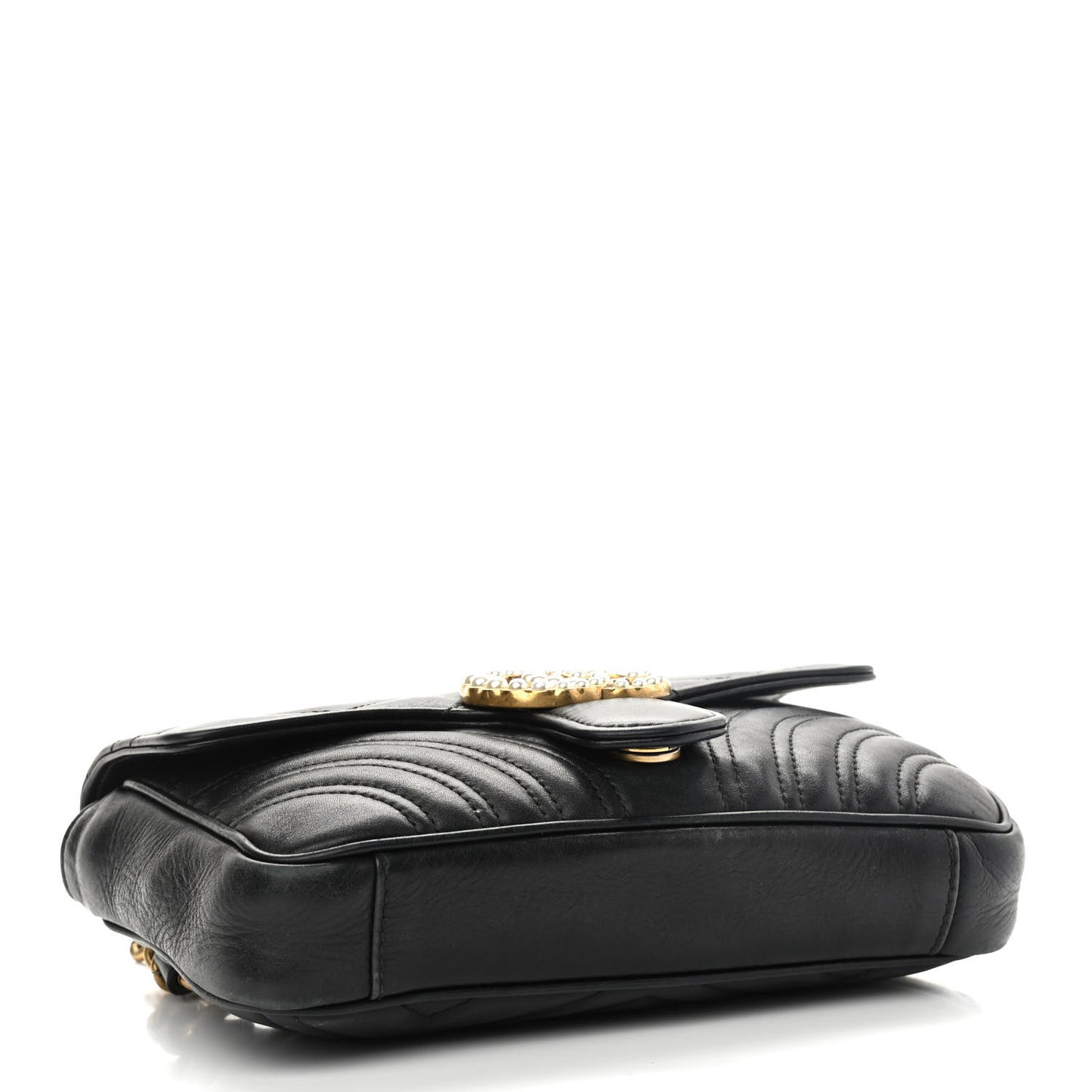 Calfskin Matelasse Pearly GG Marmont Chain Belt Bag Black