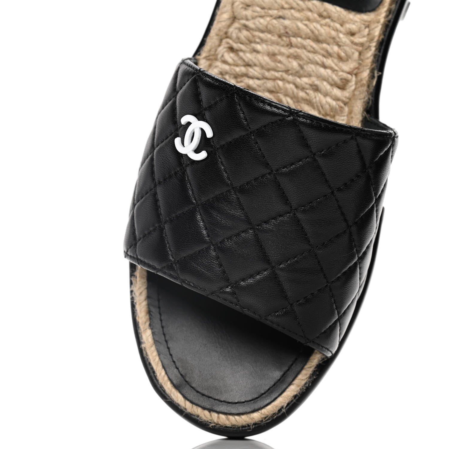 Chanel Lambskin Quilted CC Espadrille Slip On Sandals 39 Black 13 of 14