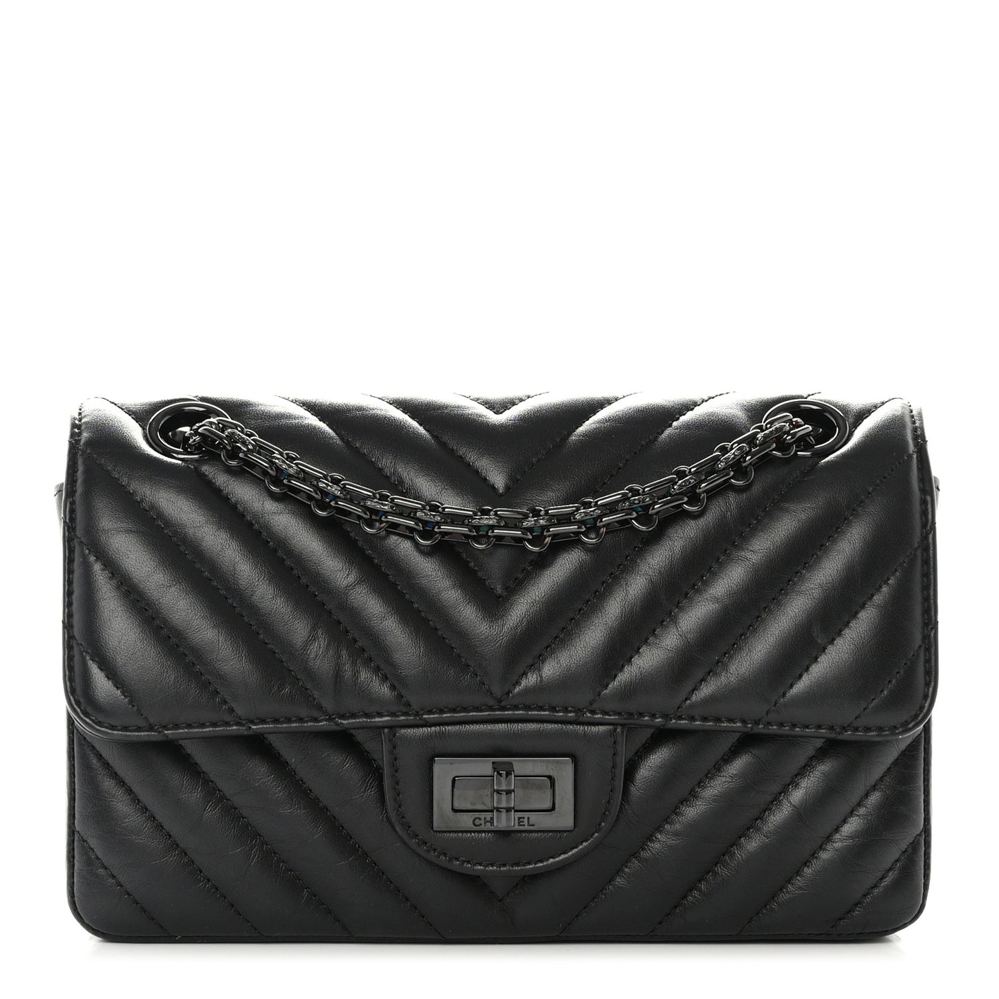 Aged Calfskin Chevron Quilted 2.55 Reissue Mini Flap So Black