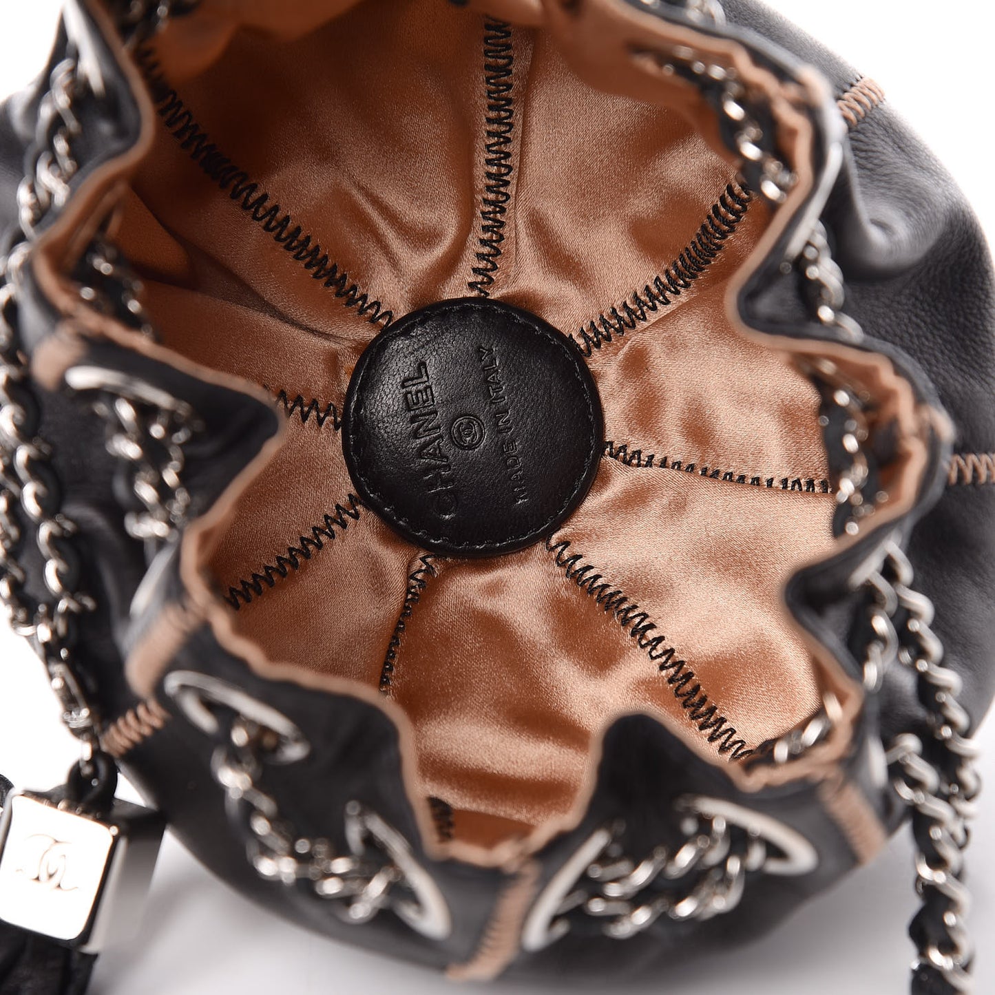 Lambskin Satin Mini Drawstring Tassel Shoulder Bag Black