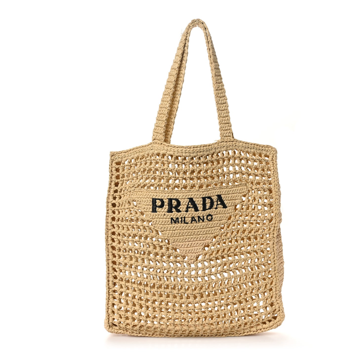 Yarn Raffia Effect Crochet Logo Embroidered Tote Bag Naturale