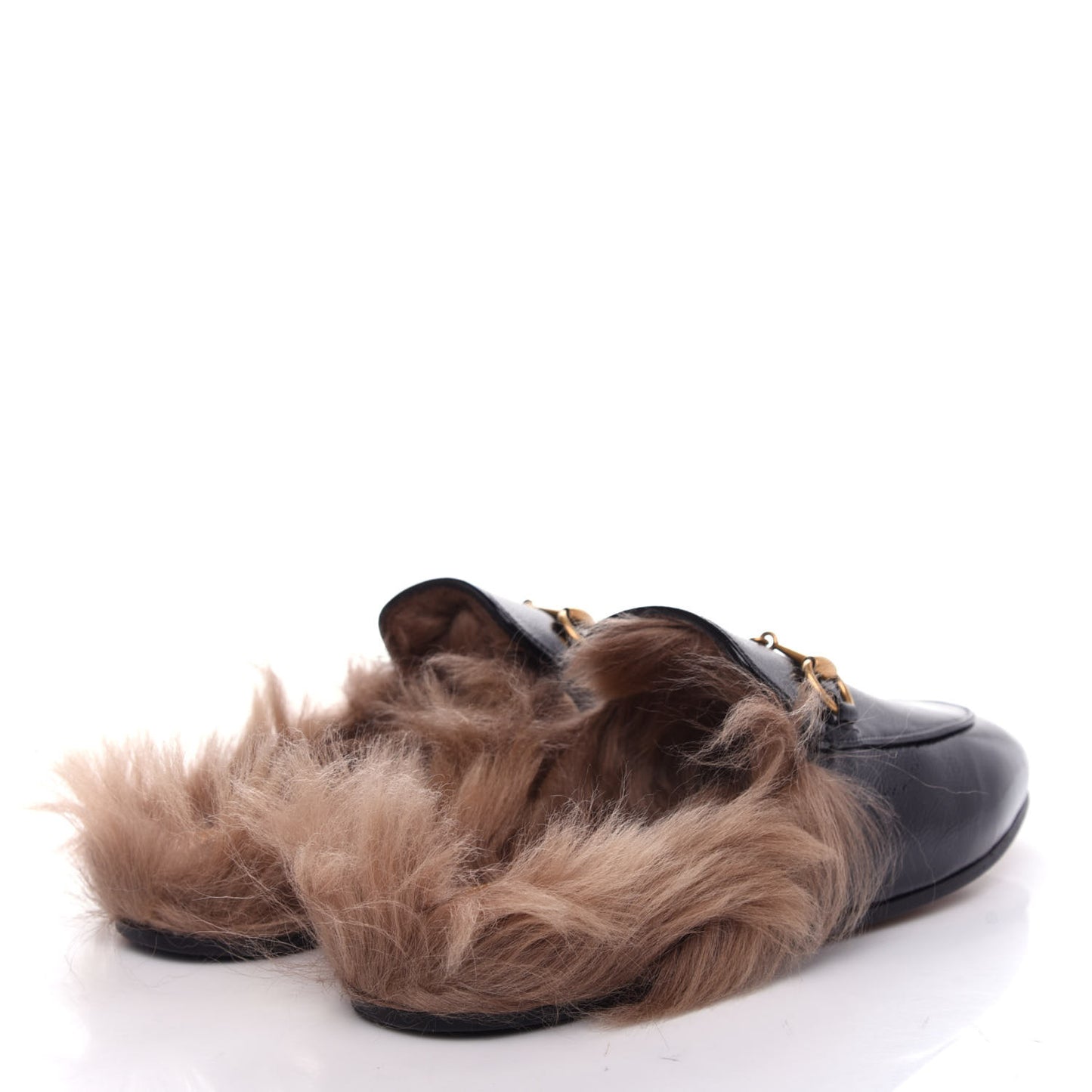Patent Fur Womens Princetown Slippers 38 Black Natural
