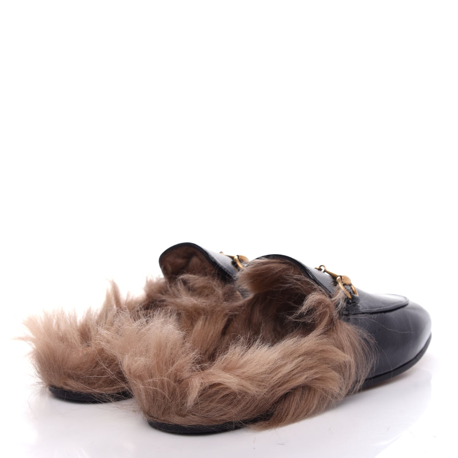 Gucci Patent Fur Womens Princetown Slippers 38 Black Natural 4 of 10