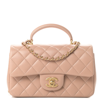 Chanel Lambskin Quilted Mini Top Handle Rectangular Flap Beige 1 of 11