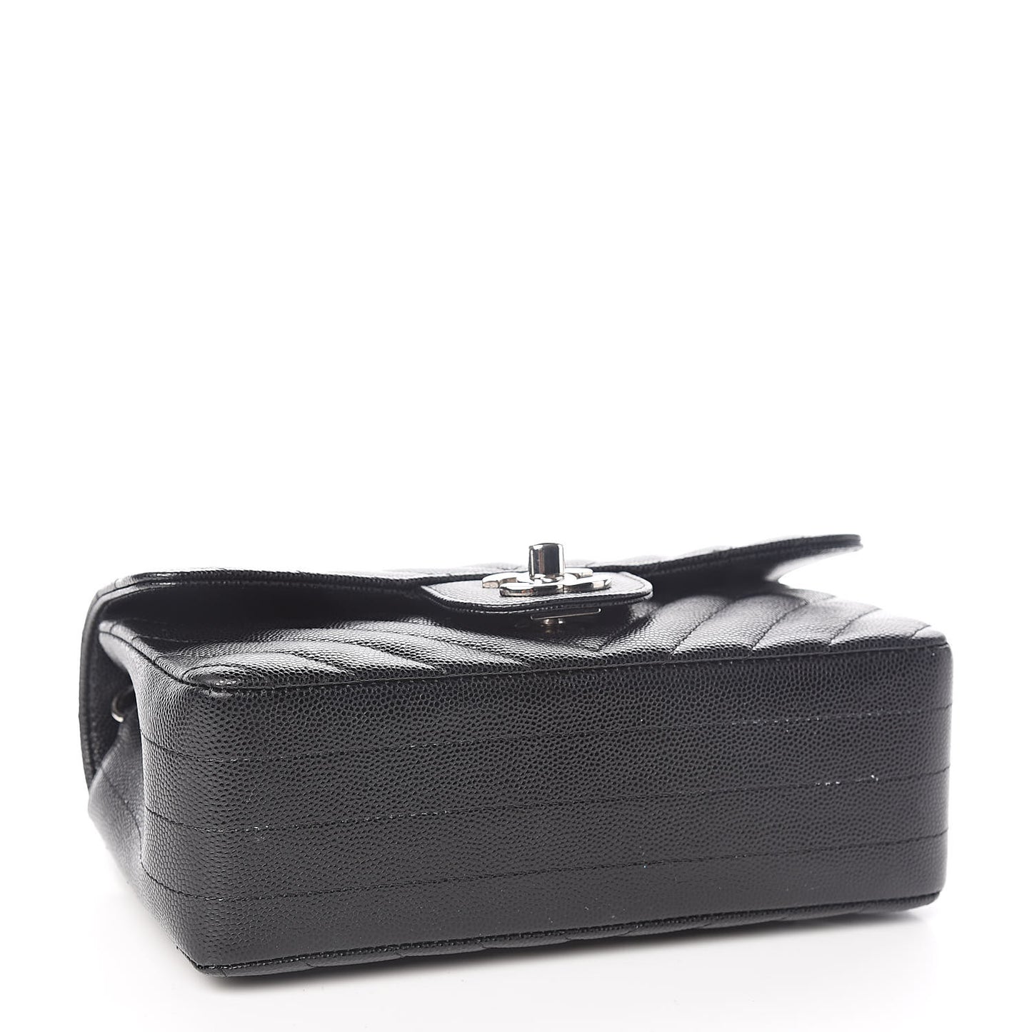 Caviar Chevron Quilted Mini Rectangular Flap Black