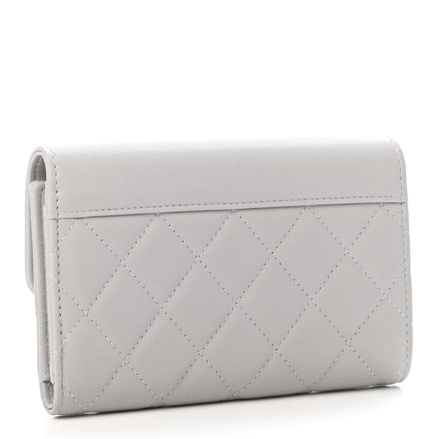 Lambskin Quilted CC Box Flap Wallet Grey