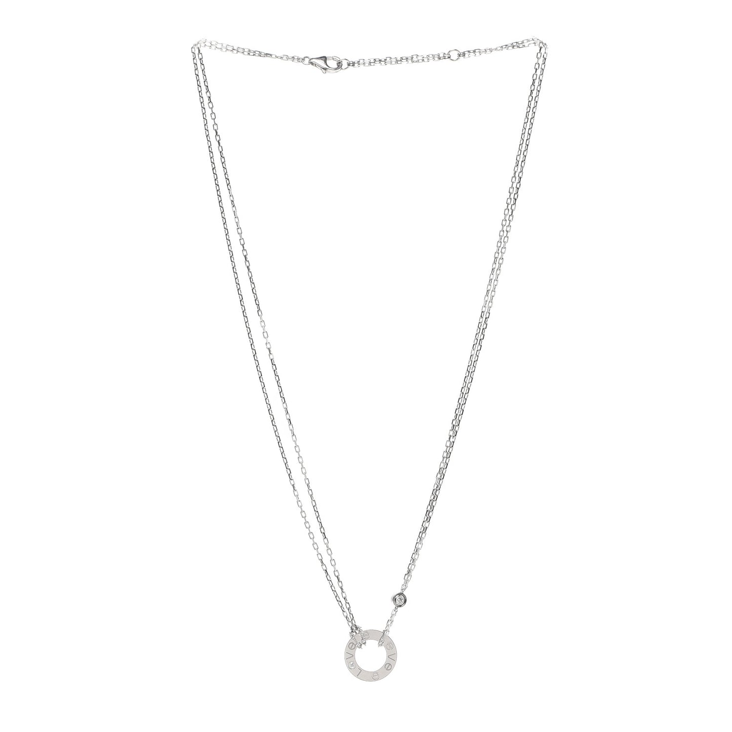 18K White Gold 2 Diamond LOVE Necklace