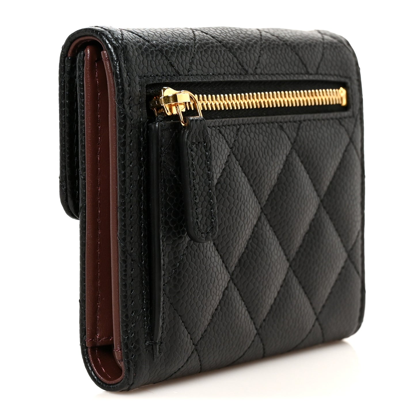 Caviar Quilted Compact Flap Wallet Black