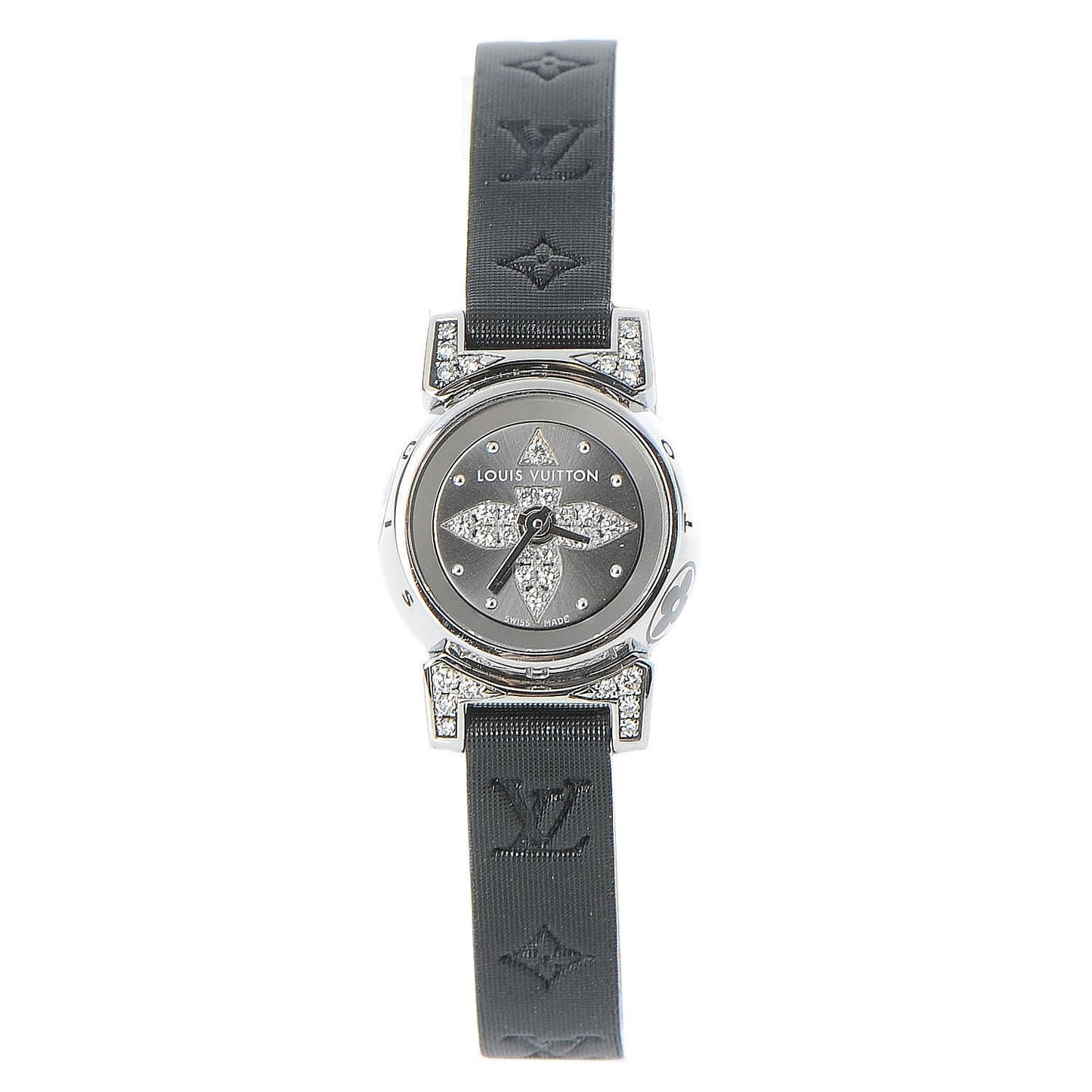 Stainless Steel Douceur Diamond 18mm Tambour Bijou Quartz Watch Grey
