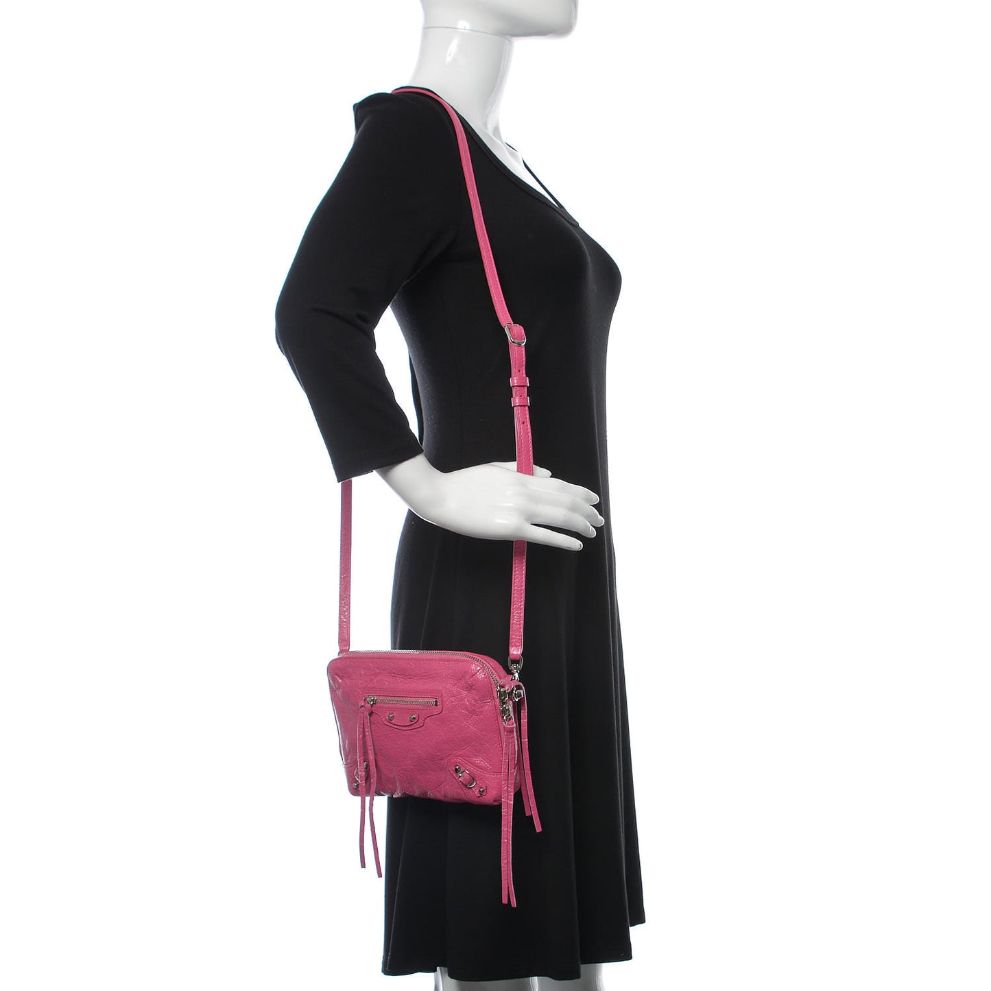 Agneau Arena Classic Silver Hardware XS Reporter Crossbody Rose Flamingo