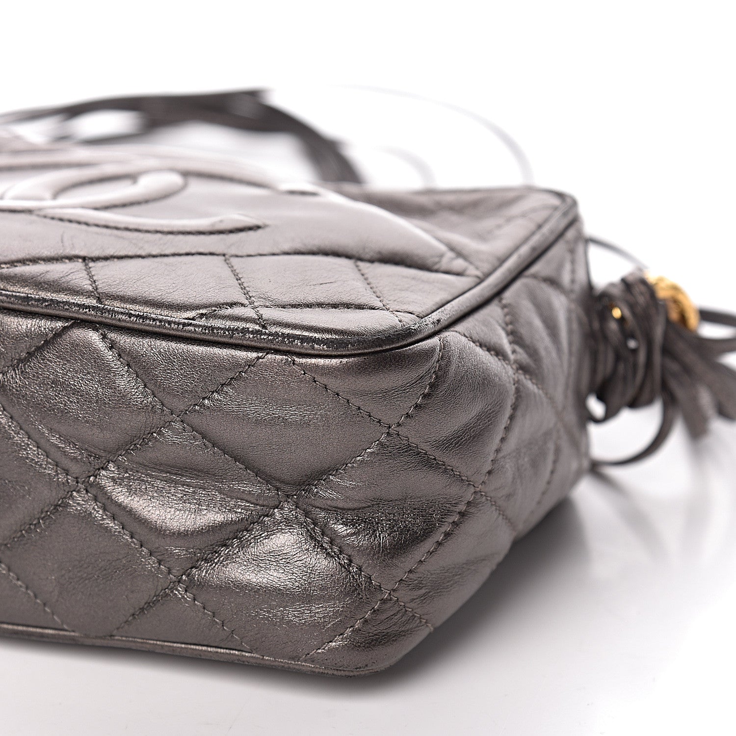 Chanel Metallic Lambskin Quilted Tassel Camera Case Dark Silver 10 of 19