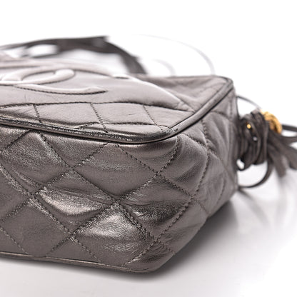 Chanel Metallic Lambskin Quilted Tassel Camera Case Dark Silver 10 of 19