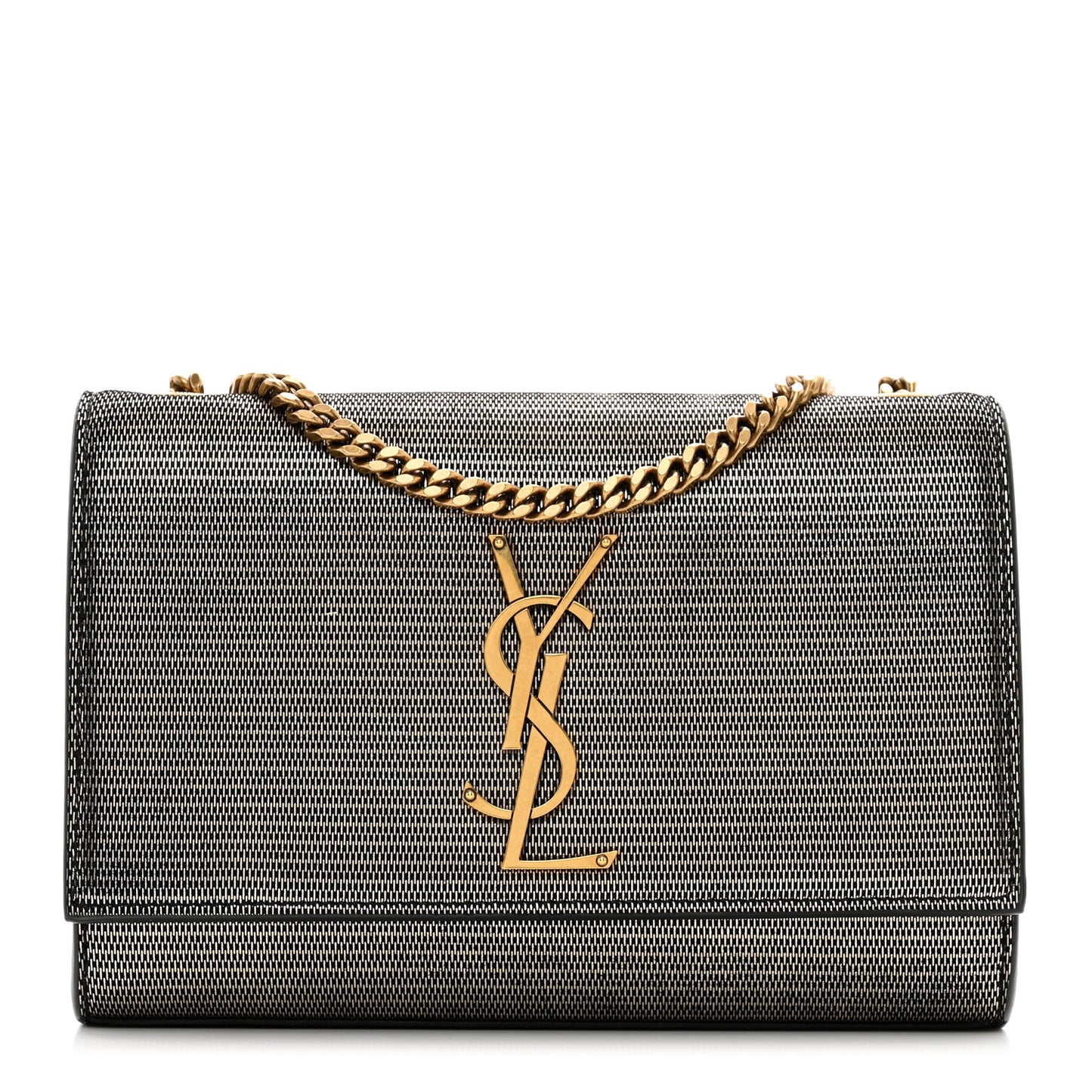 Metallic Calfskin Small Monogram Kate Satchel Black Argento