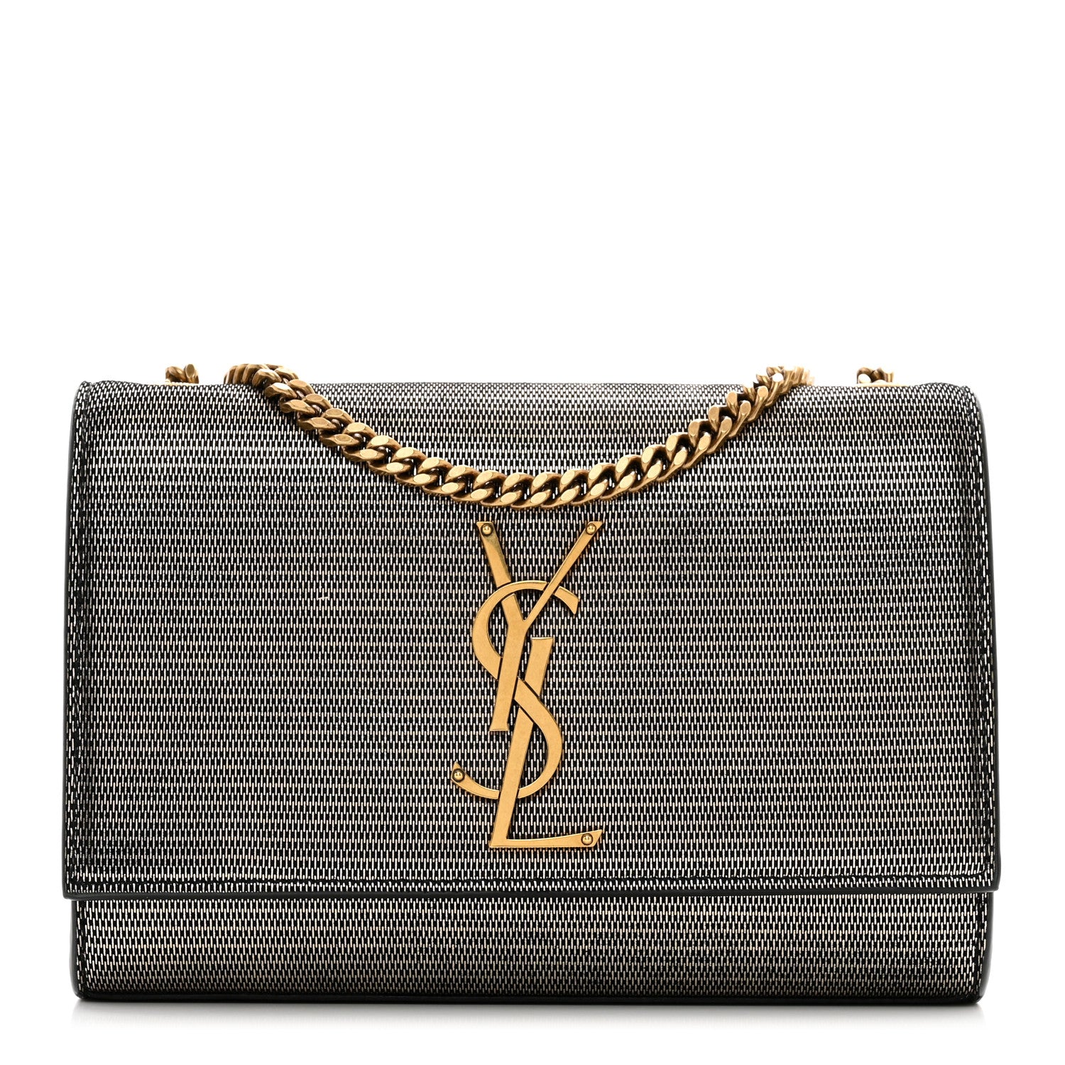 Saint Laurent Metallic Calfskin Small Monogram Kate Satchel Black Argento 1 of 9