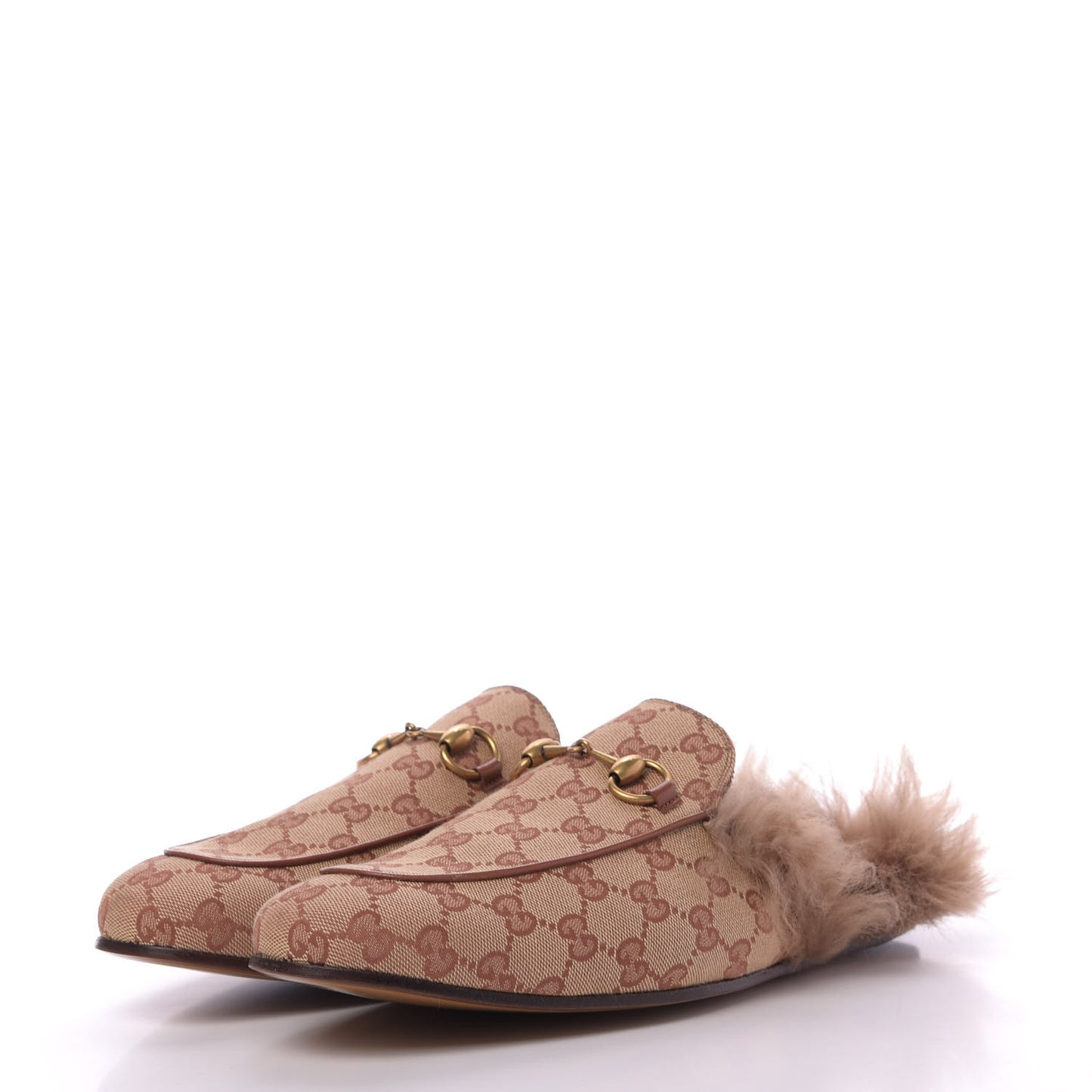 GG Monogram Fur Mens Princetown Slippers 9.5 Beige Ruggine Rust