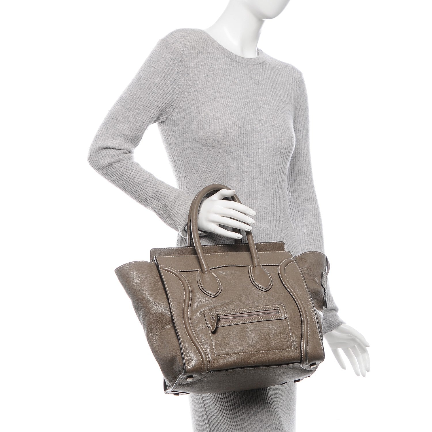 Celine Drummed Calfskin Mini Luggage Souris 2 of 11