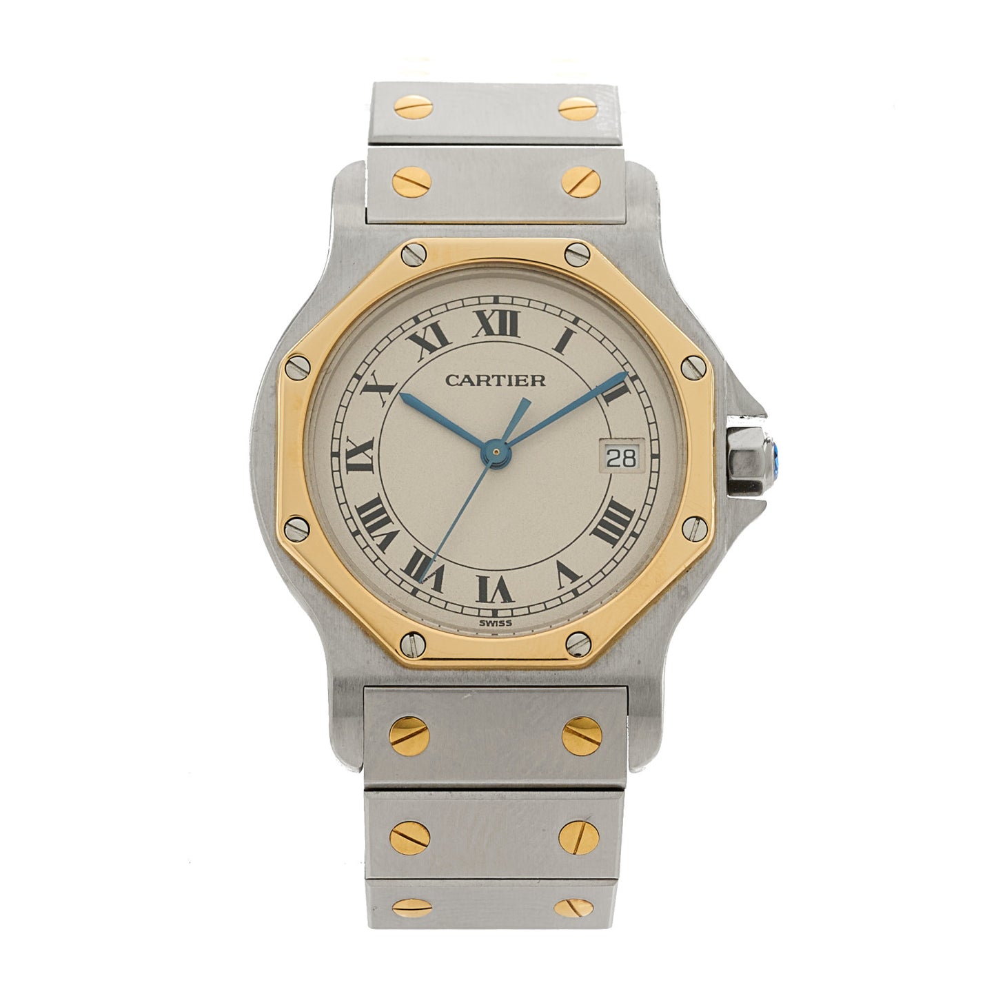 Stainless Steel 18K Yellow Gold 29mm Santos Octagon Quartz Watch