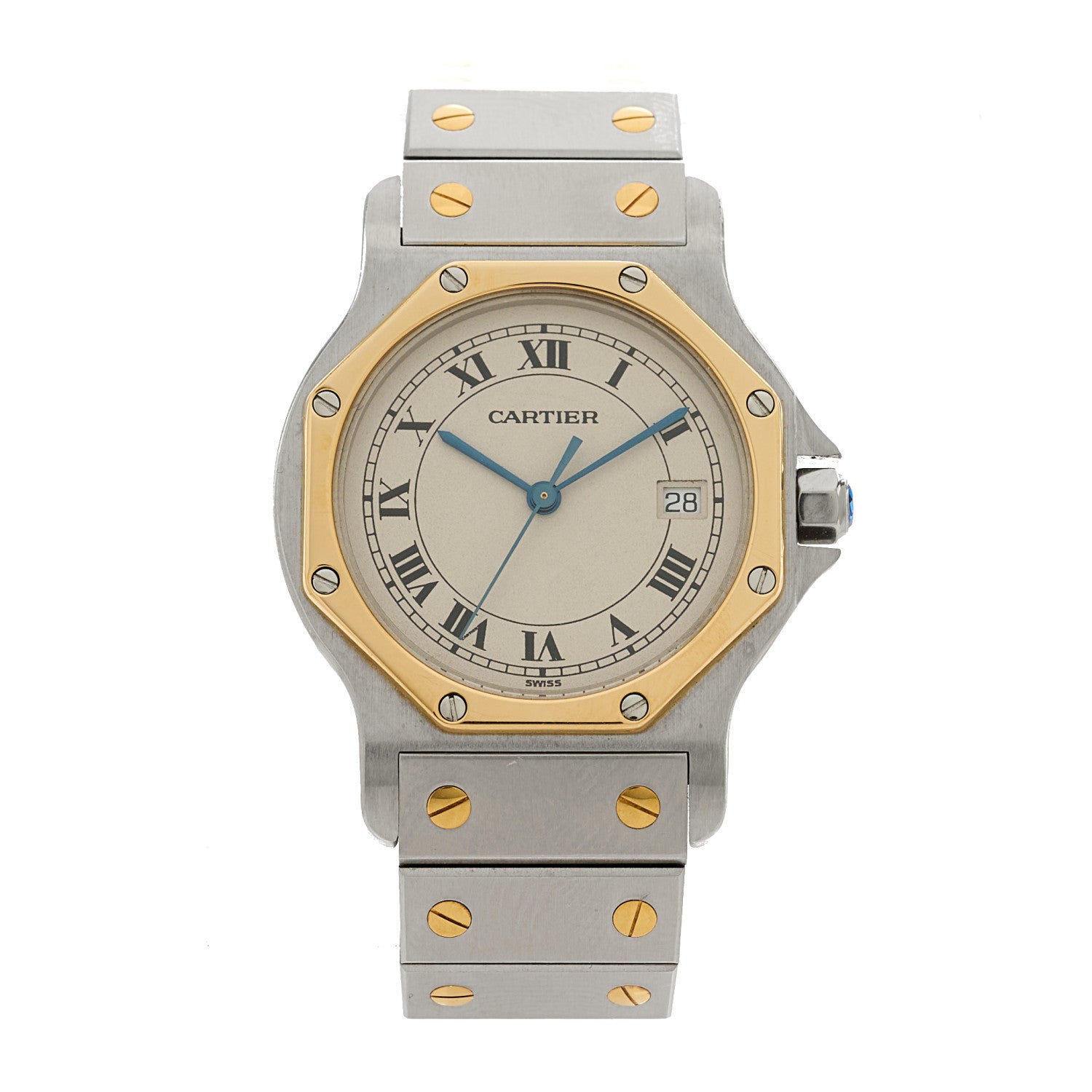 Cartier Stainless Steel 18K Yellow Gold 29mm Santos Octagon Quartz Watch 1 of 4