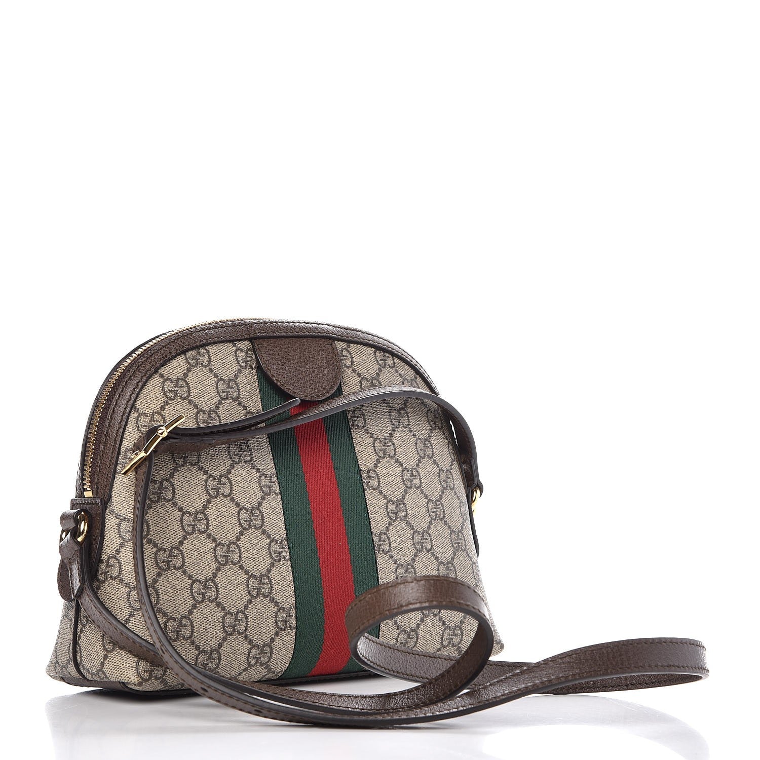 Gucci GG Supreme Monogram Textured Dollar Calfskin Web Small Ophidia Dome Shoulder Bag Beige Ebony New Acero 3 of 8