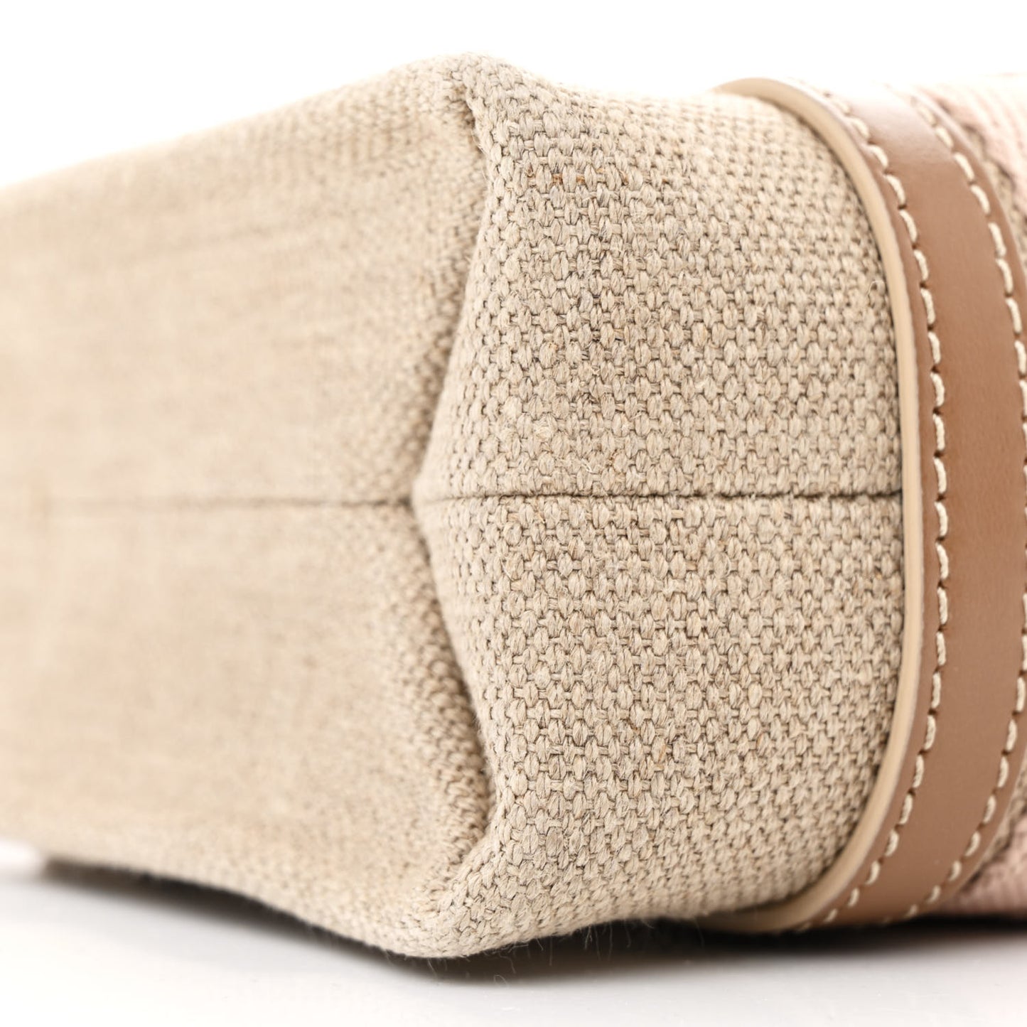 Linen Calfskin Mini Woody Ribbon Tote With Strap Blushy Beige