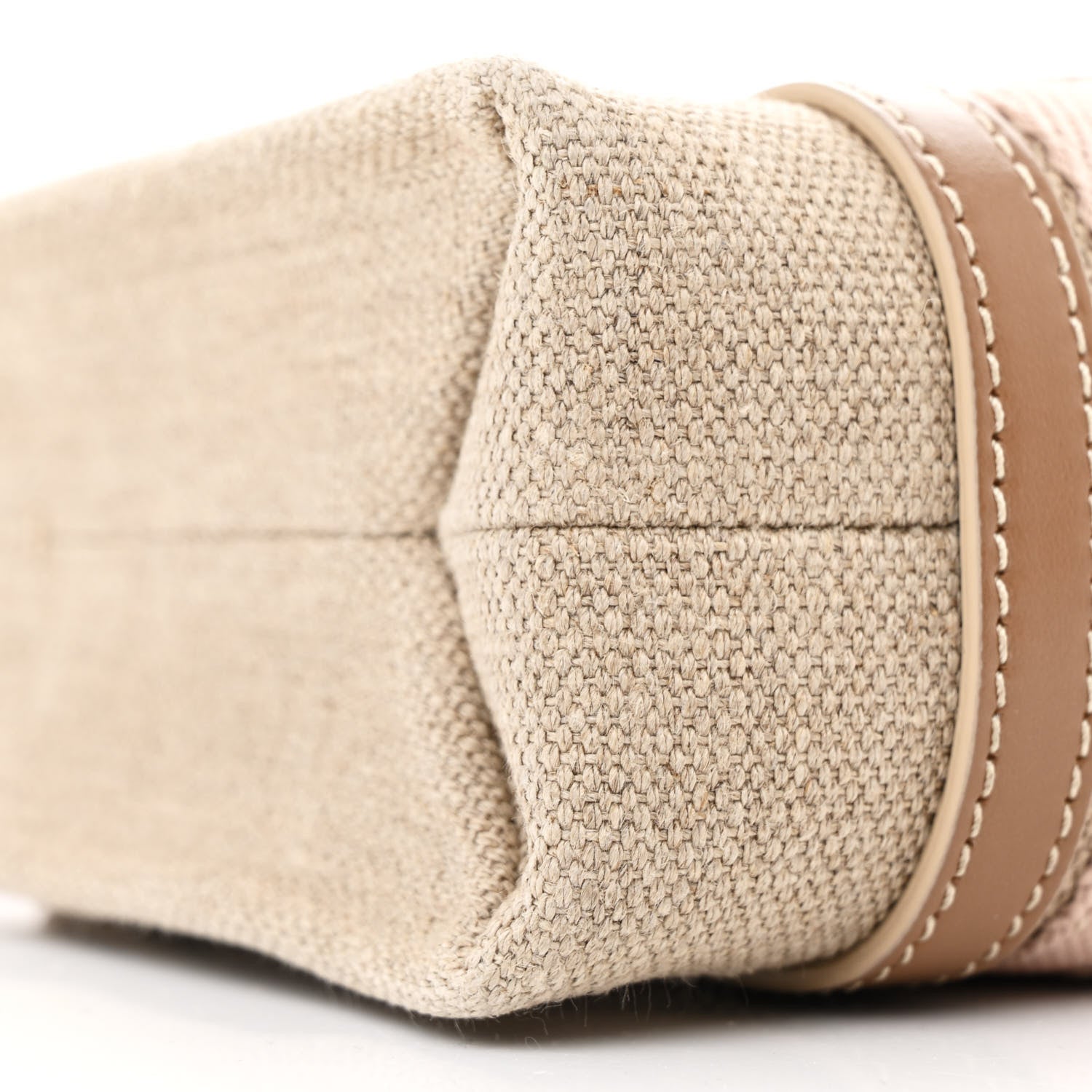 Chloe Linen Calfskin Mini Woody Ribbon Tote With Strap Blushy Beige 9 of 11