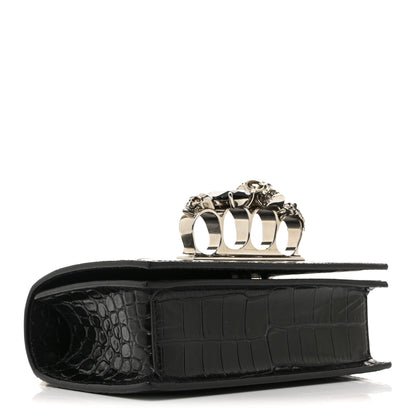 Alexander McQueen Shiny Calfskin Crocodile Embossed Mini Jeweled Satchel  Black 4 of 13