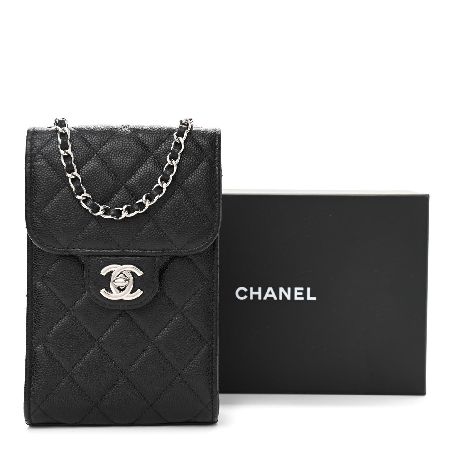 Caviar Quilted Classic Phone Holder Black