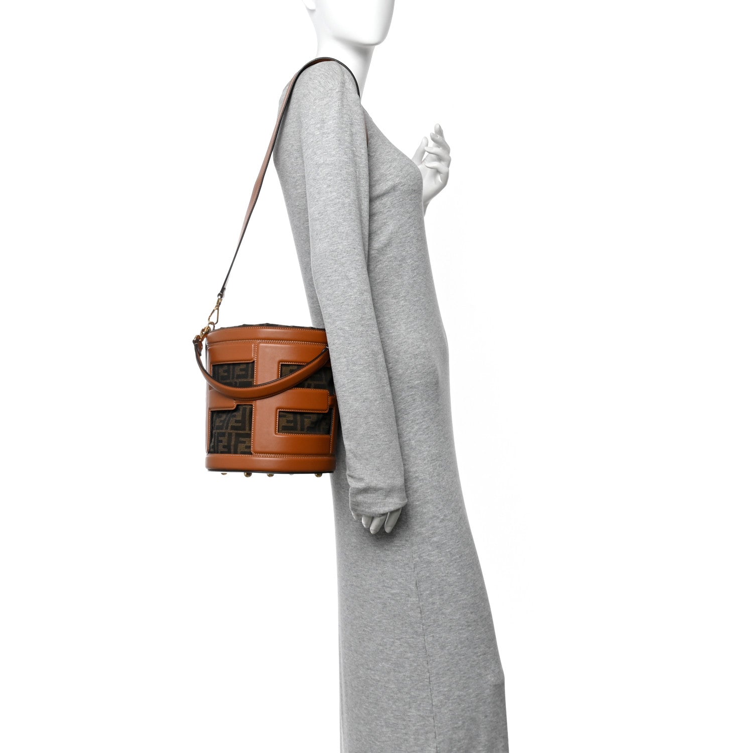 Fendi Nylon Vitello King Logo Step Out Bucket Bag Brandy 2 of 10