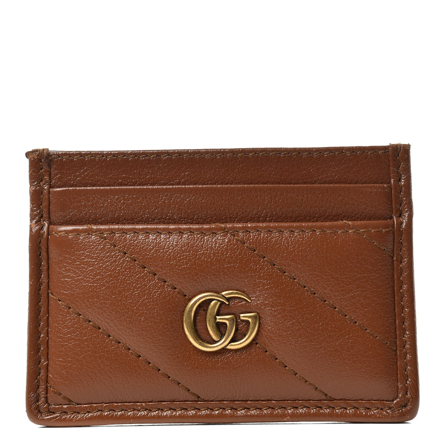 Azalea Calfskin Matelasse Diagonal GG Marmont Card Holder Cuir