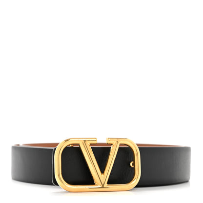 Valentino Garavani Glossy Calfskin VLogo Reversible 30mm Belt 85 34 Saddle Brown Black 3 of 10