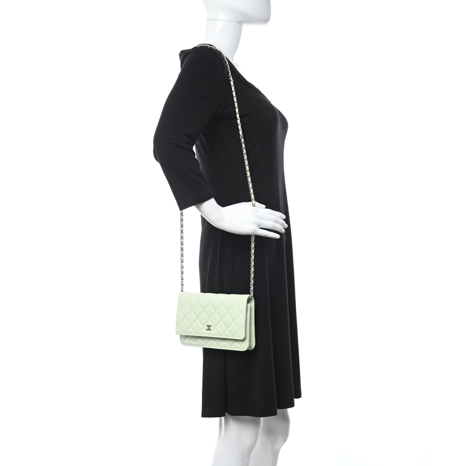 Chanel Caviar Quilted Wallet On Chain WOC Dark Green 2 of 12