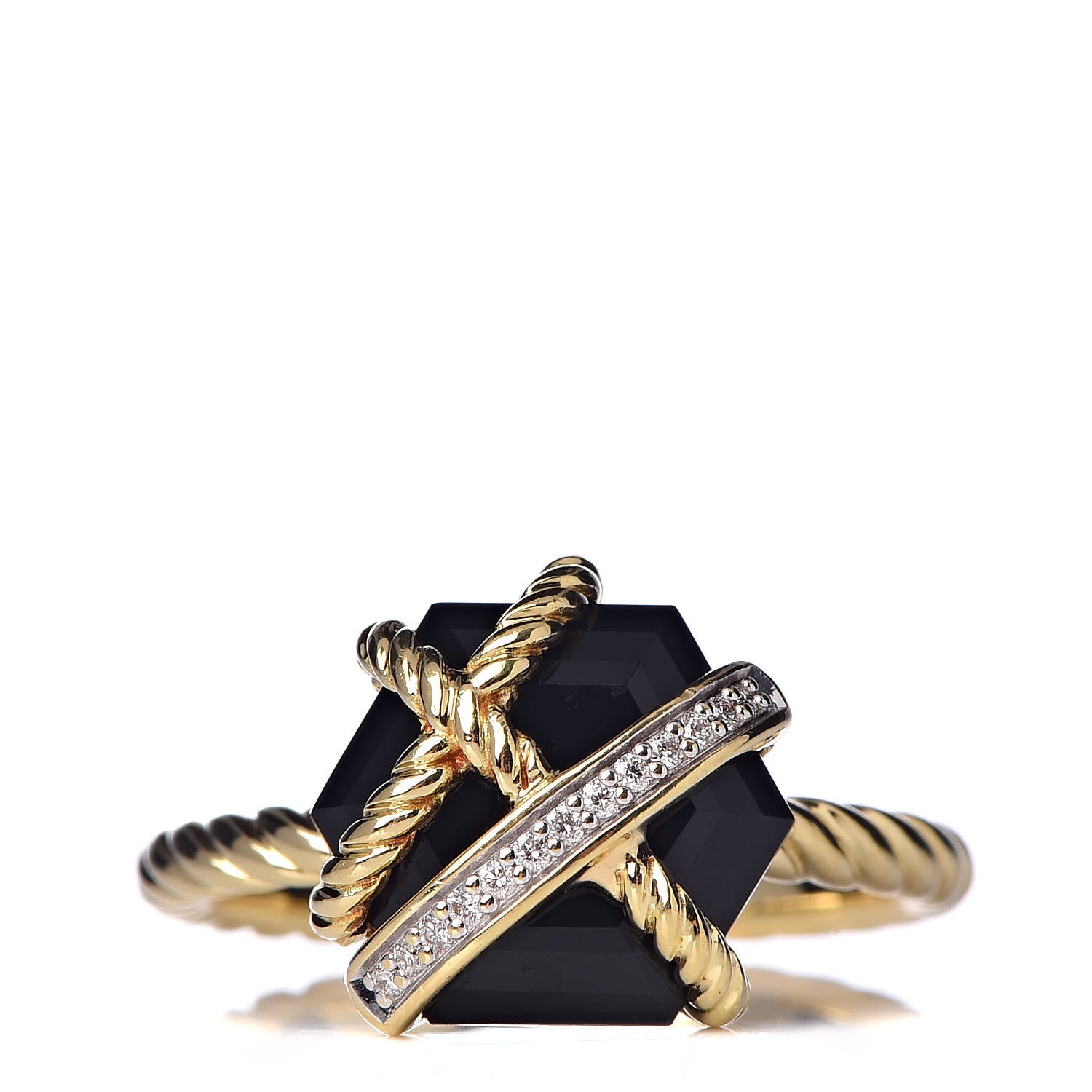 David Yurman 18K Yellow Gold Diamond Black Onyx 10mm Cable Wrap Ring 53 6.25 1 of 5