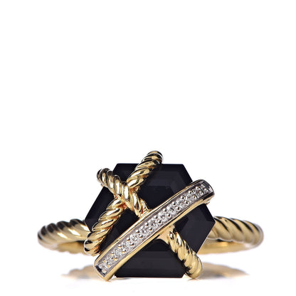 David Yurman 18K Yellow Gold Diamond Black Onyx 10mm Cable Wrap Ring 53 6.25 1 of 5