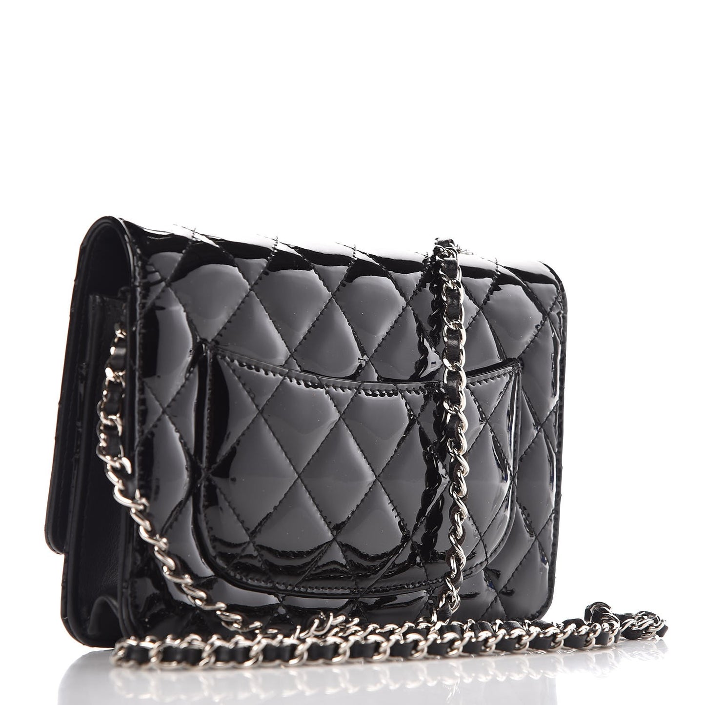 Patent Quilted Wallet On Chain WOC Black