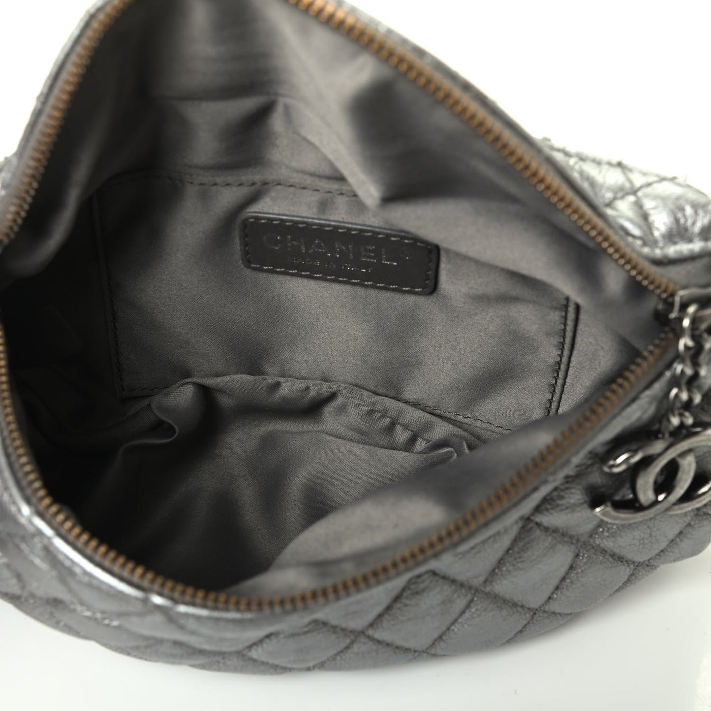 Metallic Goatskin Quilted Banane Waist Bag Fanny Pack Silver
